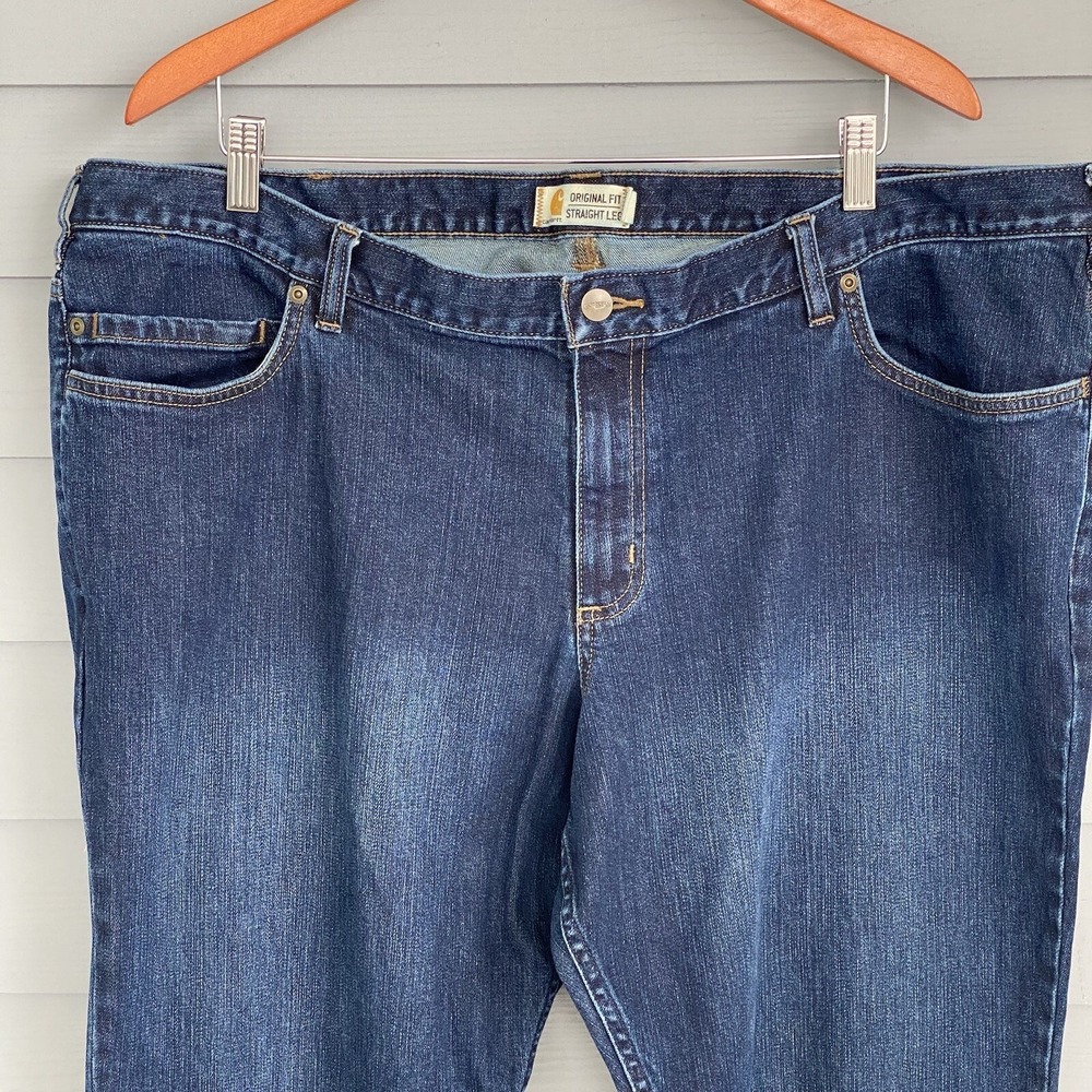 Carhartt Women 20W 46x31 Jeans‎ Denim Pants Dark Wash Blue Slim Cotton Stretchy - Picture 2 of 7